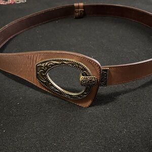 Coldwater Creek Adjustable Brown Belt with Ornate Metal Buckle